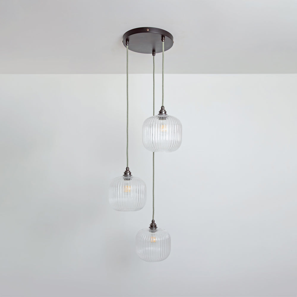 Small Clear Reeded Triple Drop Pendant